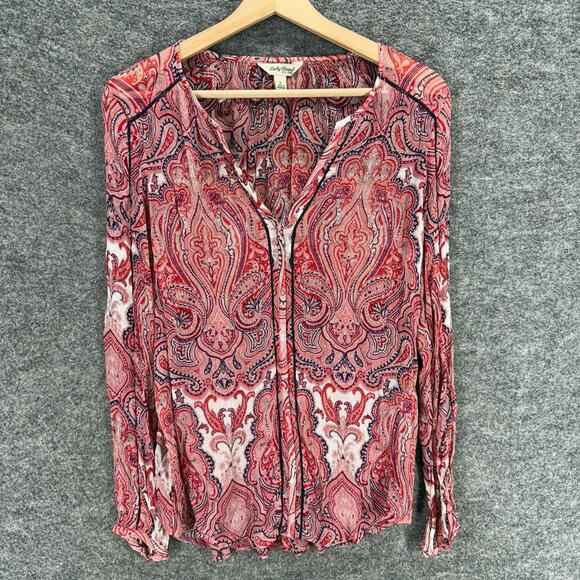 Lucky Brand Tops - Lucky Brand Blouse Women S Small Pink Geometric V-Neck Long Sleeve Casual